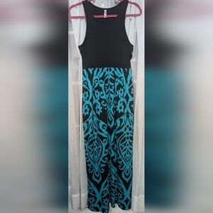 Amazon, Women's Maxi Dress, Black and Teal, size medium